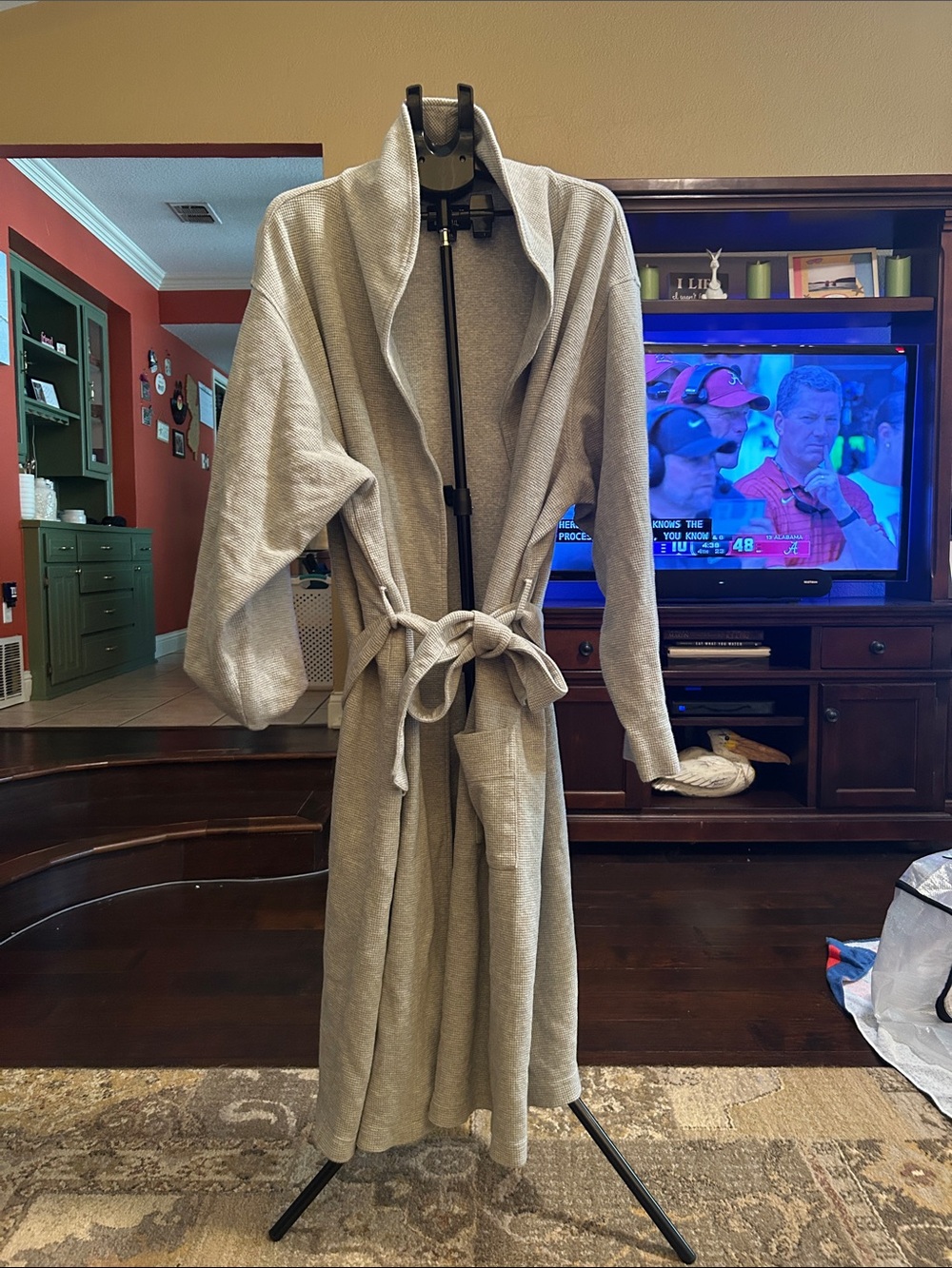Lands' End Light Gray Men's Long Robe with Shawl Collar